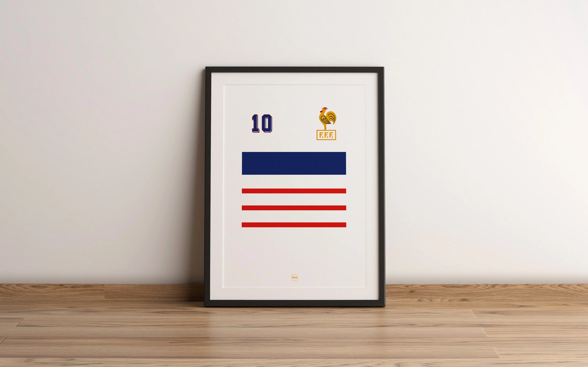 Affiche minimaliste du maillot de l'équipe de France de football numéro 10 de 1998 en blanc