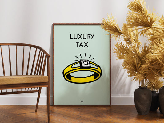 Affiche décorative avec encadrement inspirée de l'illustration taxe de luxe du jeu Monopoly.
