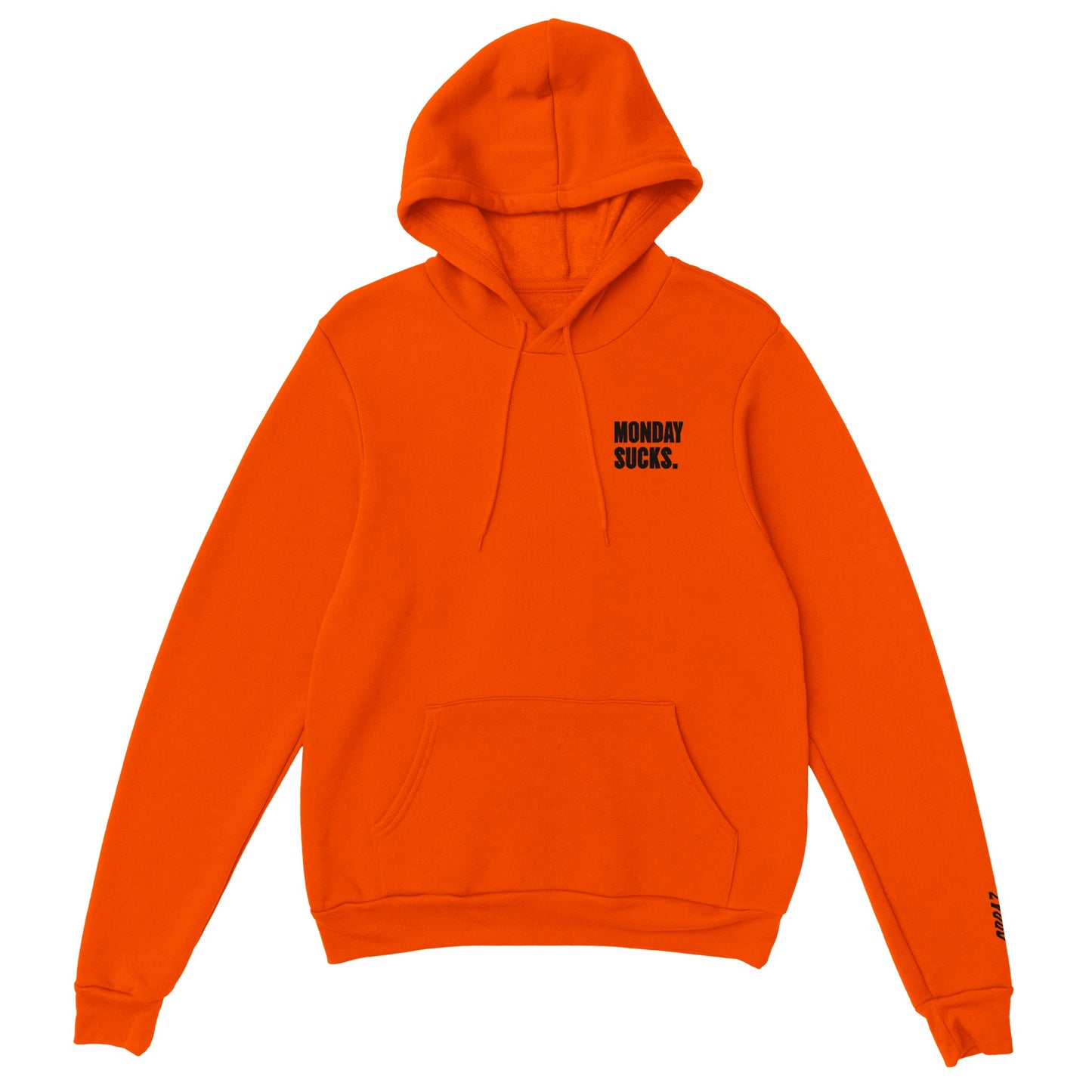 Pull à capuche orange avec broderie au niveau du coeur