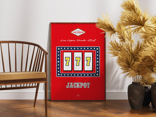 Poster encadrée en bois avec illustration de machine à sous aux couleurs des USA