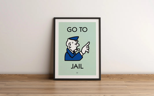 Affiche encadrée de l'icône du monopoly Go To Jail