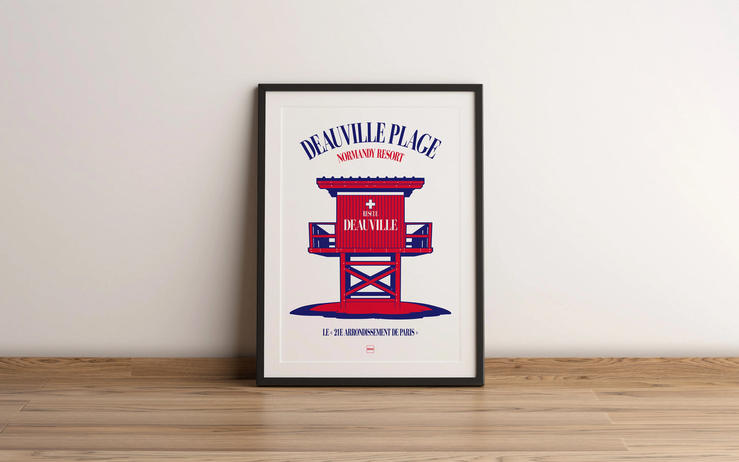 Affiche en couleurs du poste de secours de la ville de Deauville par Orcaz Designs.