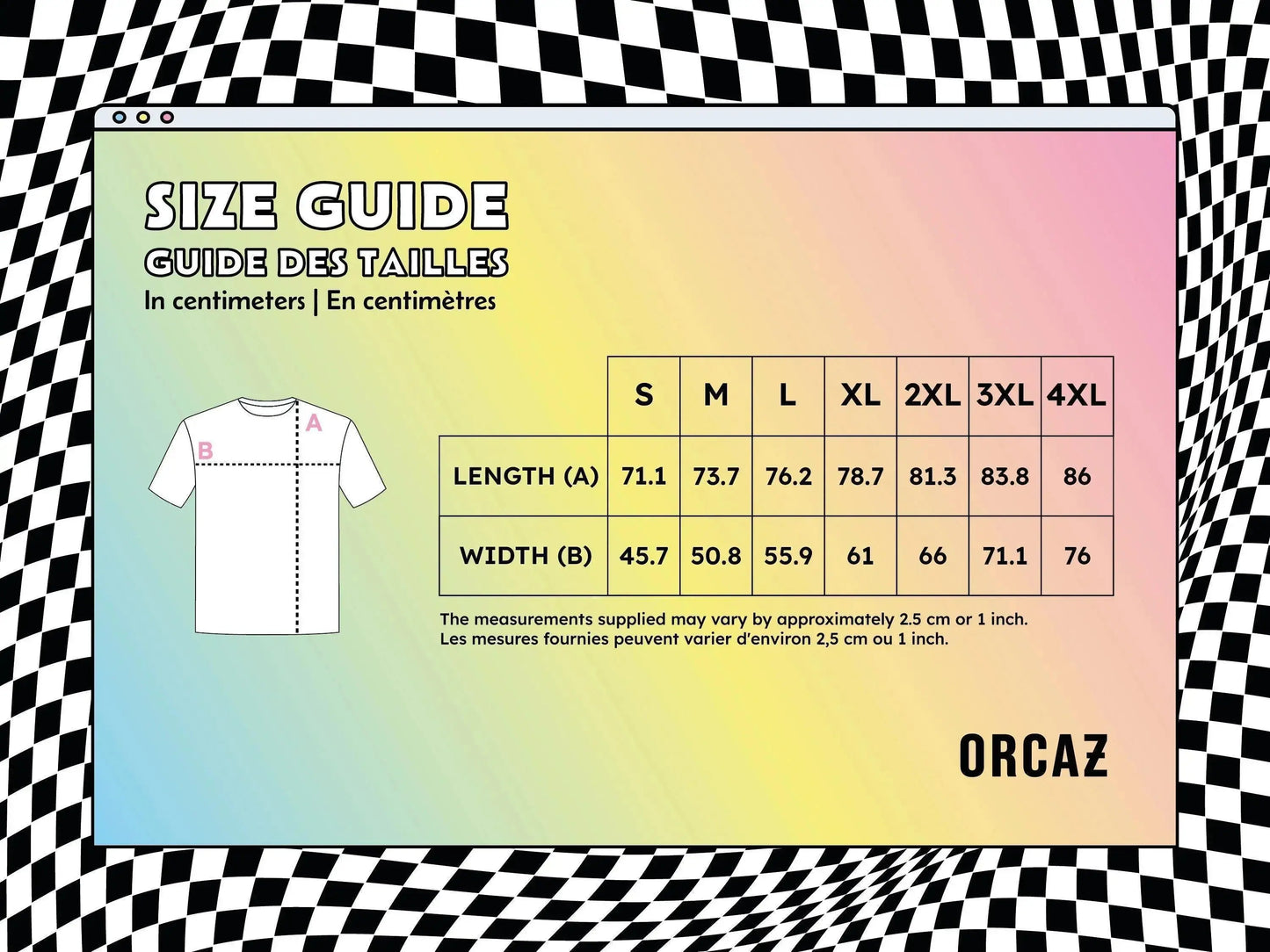 Guide des tailles des t-shirts en centimètres