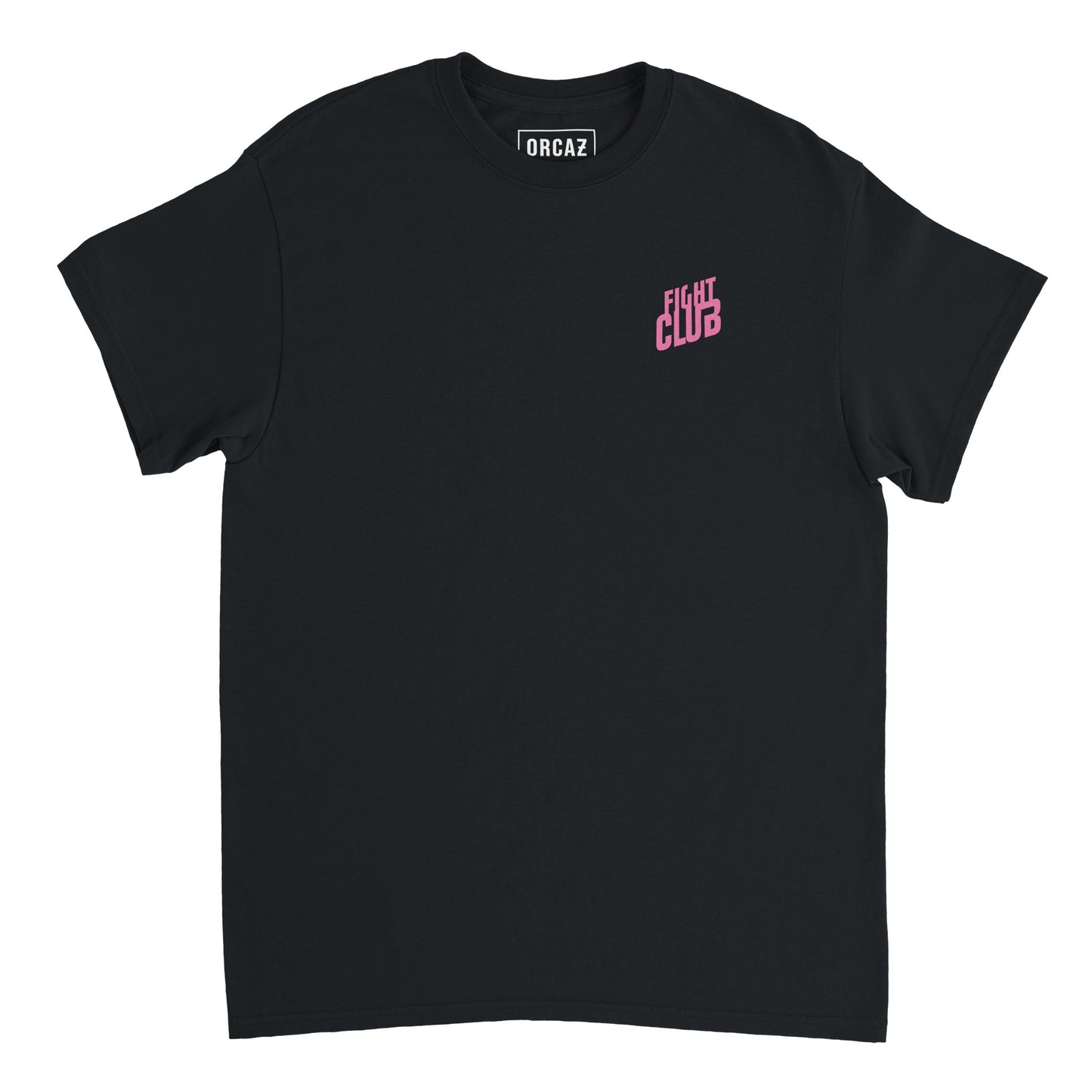 T-shirt noir avec "Fight Club" imprimé en rose au niveau du coeur.