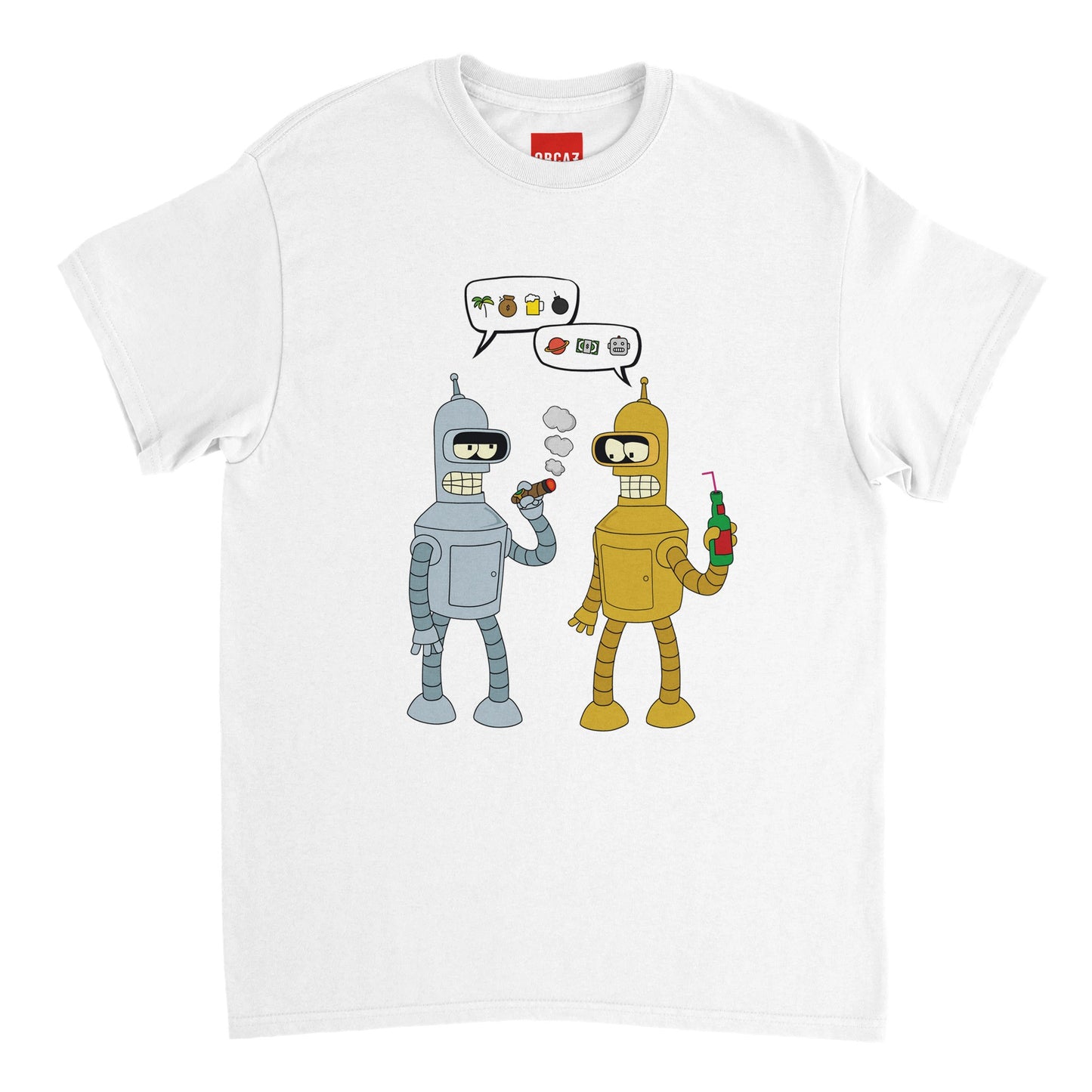 Aperçu du t-shirt blanc Futurama avec Bender et Golden Bender