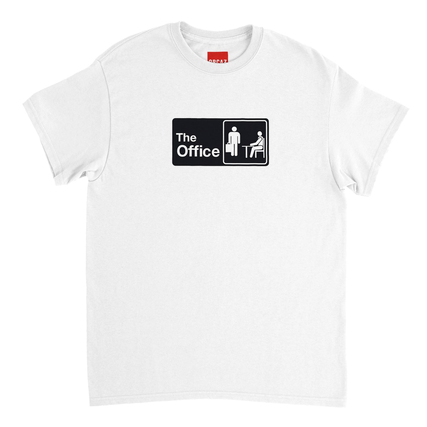 Aperçu du t-shirt blanc avec le logo de la série the Office imprimé sur le torse en noir