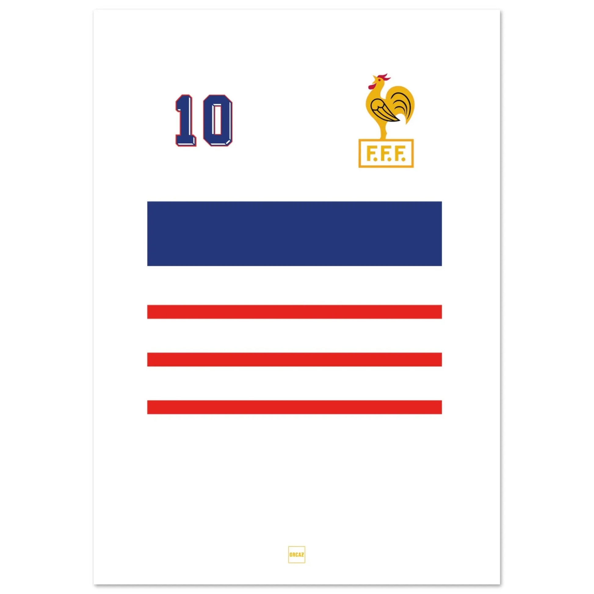 Affiche minimaliste du maillot de l'équipe de France de football numéro 10 en blanc