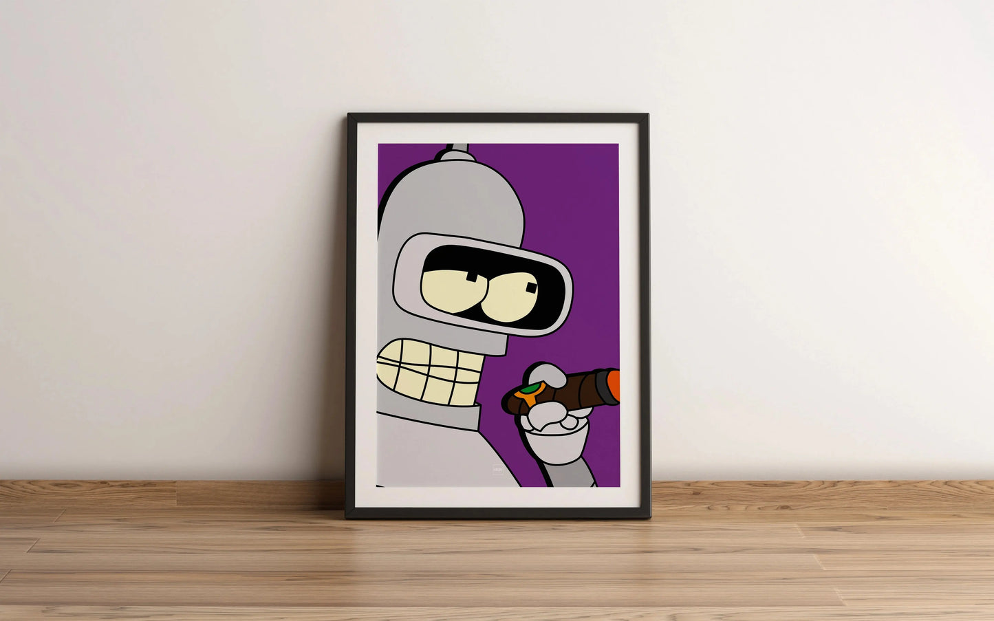 Aperçu de l'affiche du personnage Bender de Futurama sur fond violet.