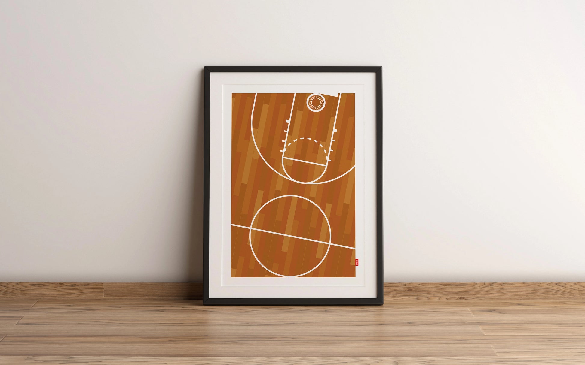 Affiche Orcaz Designs avec un terrain de basket vu de haut.
