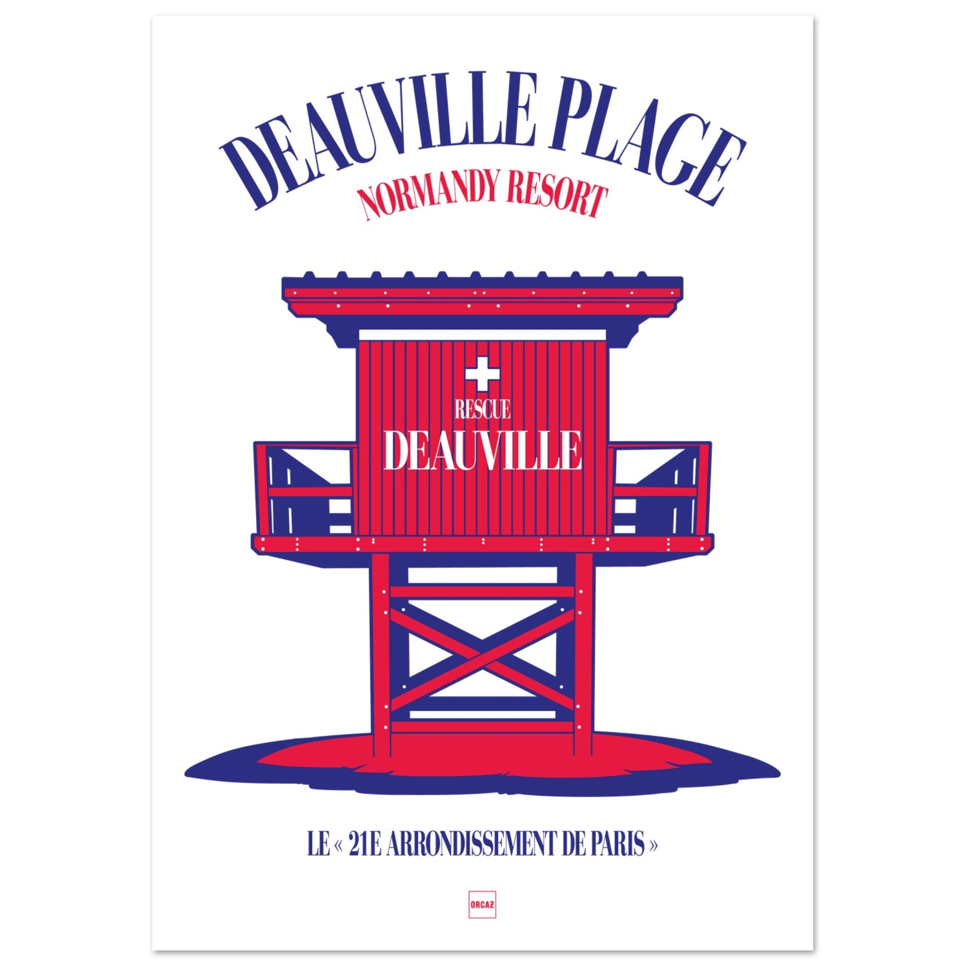 Magnifique affiche en couleurs sur le thème de Deauville avec le poste de secours.