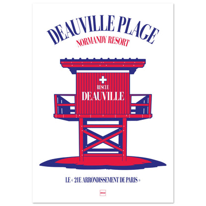 Magnifique affiche en couleurs sur le thème de Deauville avec le poste de secours.