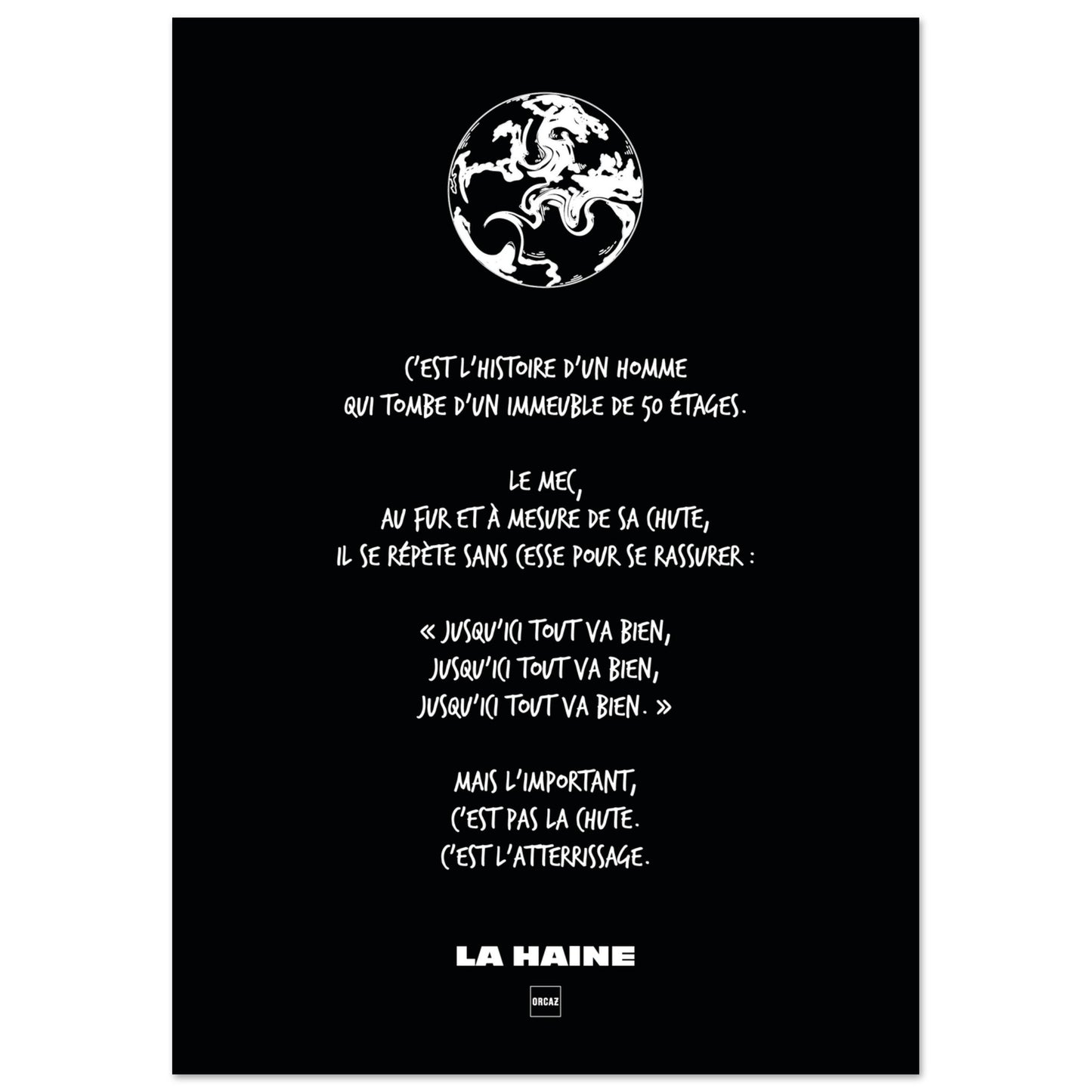 Magnifique affiche du film La Haine sur fond noir