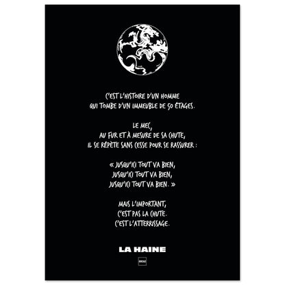 Magnifique affiche du film La Haine sur fond noir