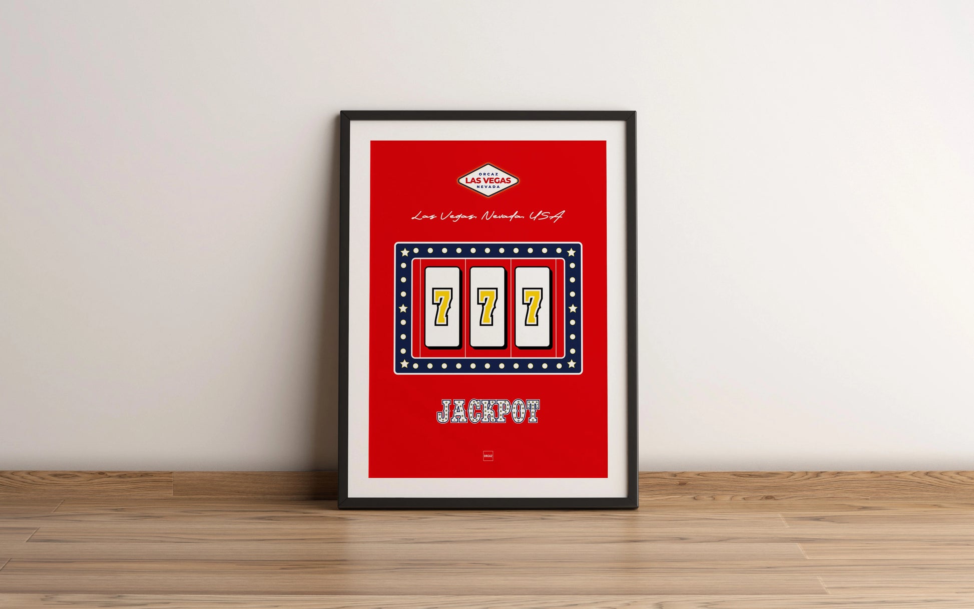 Poster encadrée avec illustration de machine à sous aux couleurs des USA