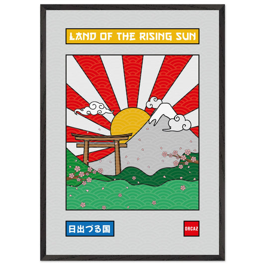 Affiche grand format avec une illustration en couleurs du mont fuji : land of the rising sun par Orcaz Designs