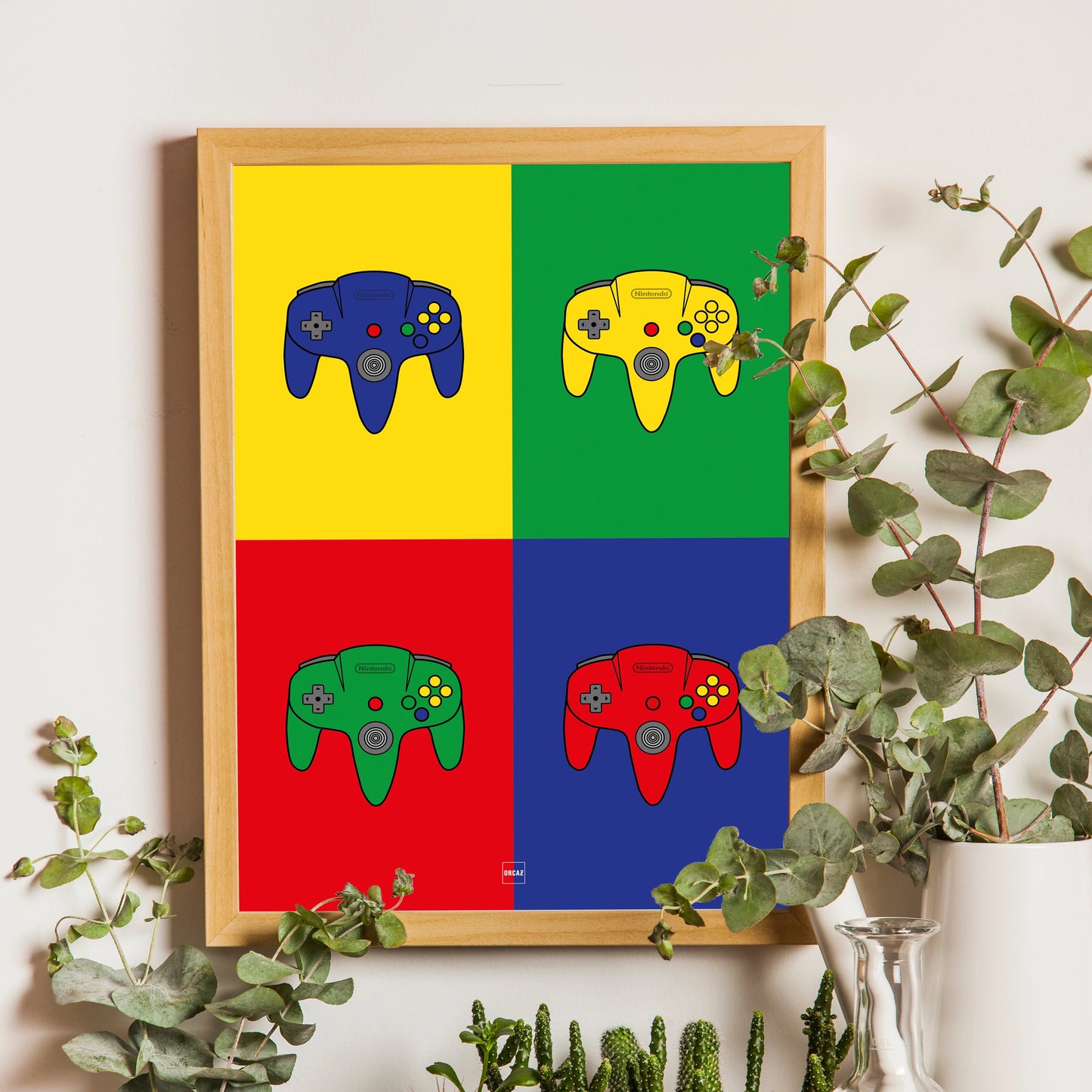Affiche représentant les manettes de Nintendo 64 en version pop art.