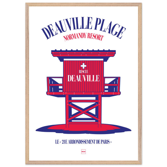 Affiche en couleurs du poste de secours de la ville de Deauville par Orcaz Designs.