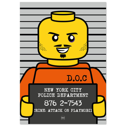 Affiche d'un personnage Lego façon Mugshot par Orcaz Designs.