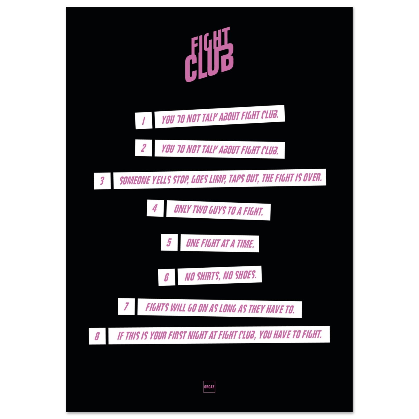 Poster du film Fight Club avec les huit règles du club.