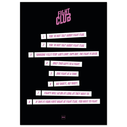 Poster du film Fight Club avec les huit règles du club.