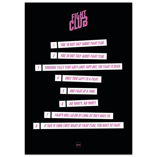 Poster du film Fight Club avec les huit règles du club.
