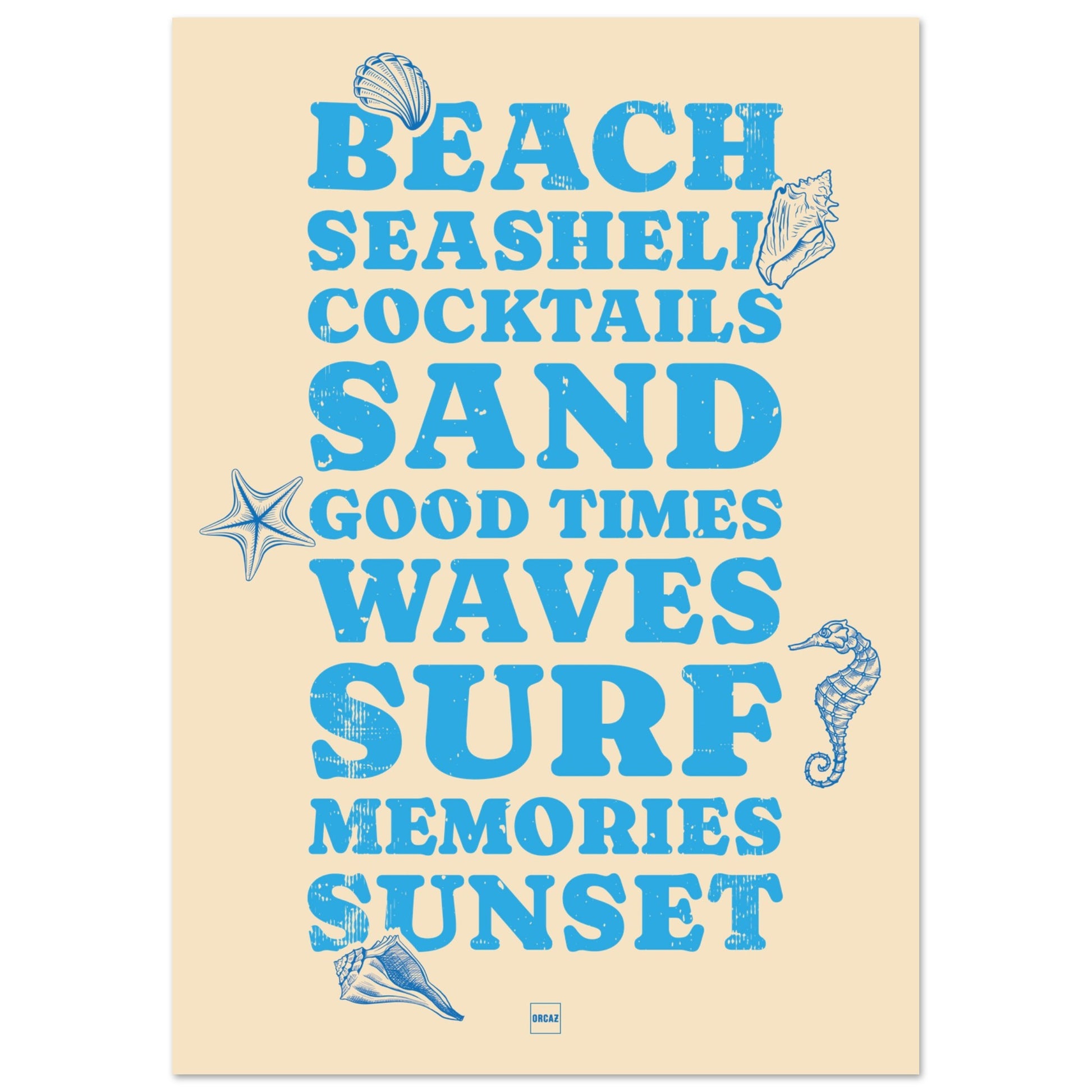 Affiche “Good Times” : poster typographique aux couleurs beige et bleu ciel par Orcaz Designs.