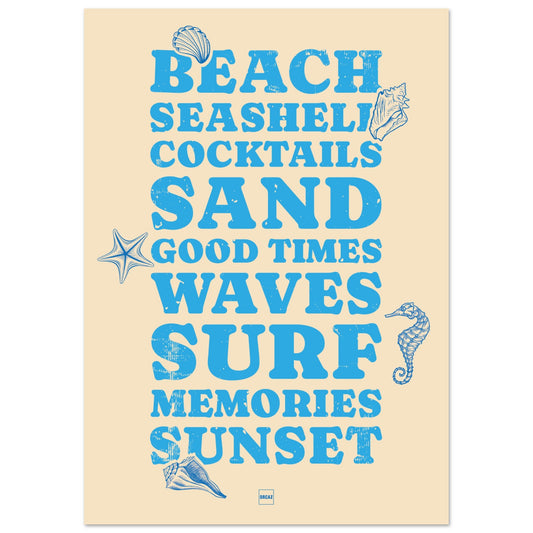 Affiche “Good Times” : poster typographique aux couleurs beige et bleu ciel par Orcaz Designs.