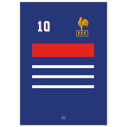 Affiche minimaliste du maillot de l'équipe de France de football numéro 10 en bleu