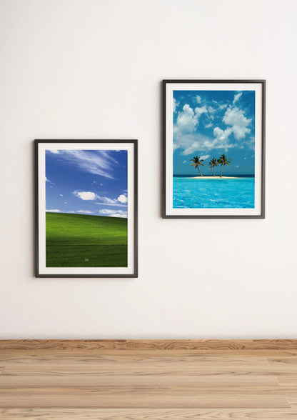 Les fonds d'écrans Bliss et Azul des années 2000 en version affiches.