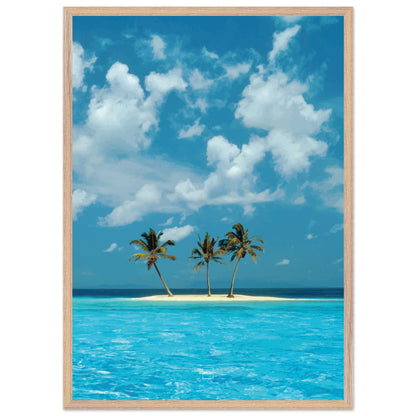 Réplique avec encadrement du fond d'écran Azul avec une petite île tropicale au milieu d'une eau bleu ciel.