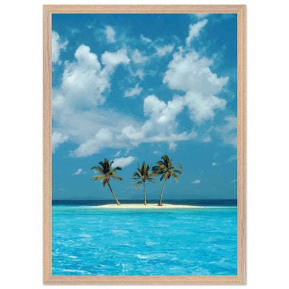 Réplique avec encadrement du fond d'écran Azul avec une petite île tropicale au milieu d'une eau bleu ciel.