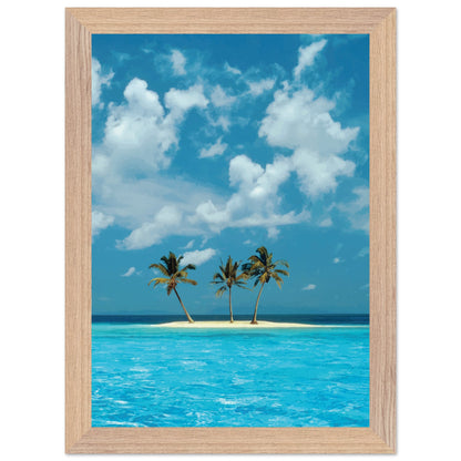 Réplique avec encadrement du fond d'écran Azul avec une petite île tropicale au milieu d'une eau bleu ciel.