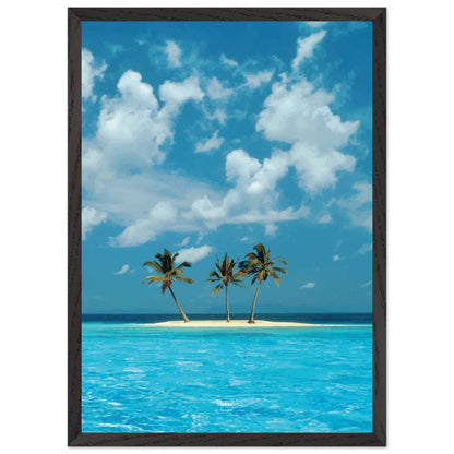 Réplique avec encadrement du fond d'écran Azul avec une petite île tropicale au milieu d'une eau bleu ciel.