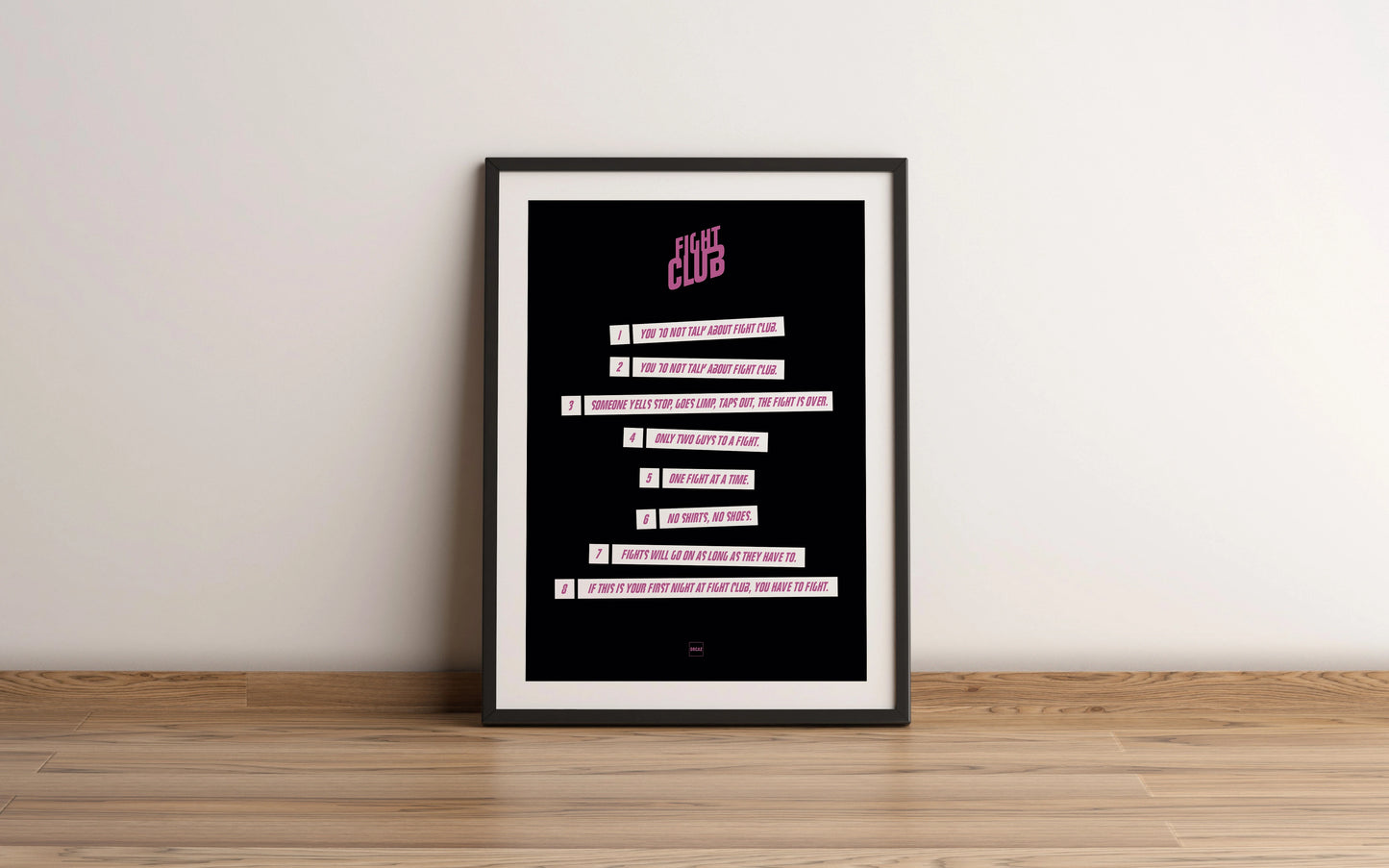 Poster du film Fight Club avec les huit règles du club.