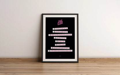 Poster du film Fight Club avec les huit règles du club.