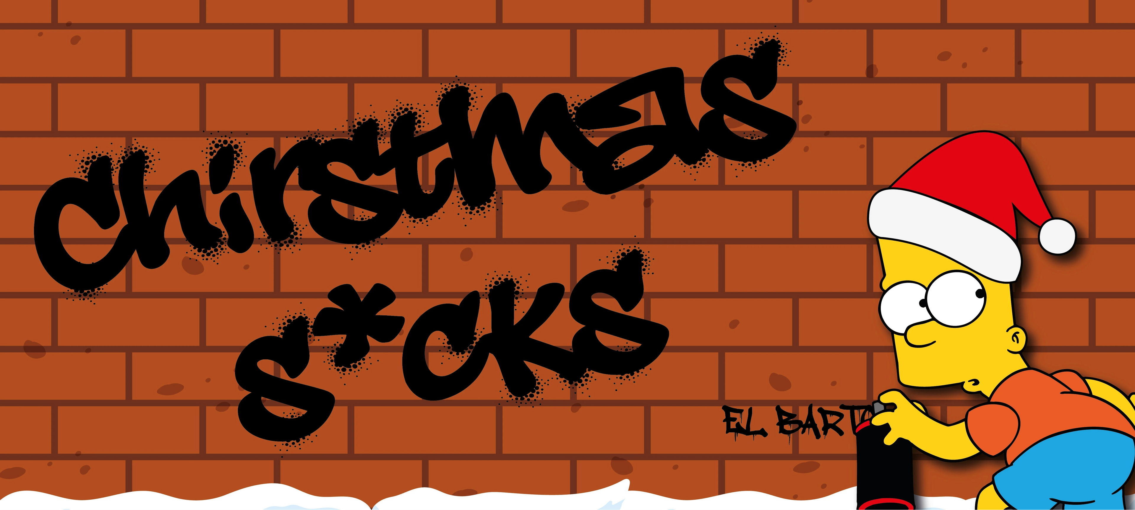 Image de Bart Simpsons entrain de taguer un mur "christmas s*ucks" par Orcaz Designs.