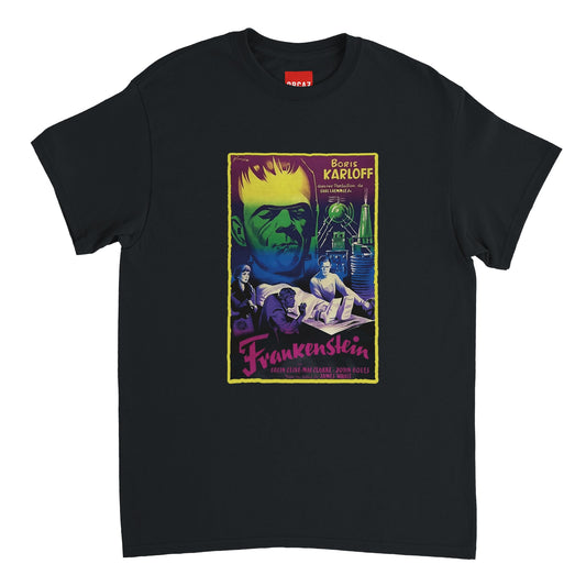 Aperçu du t-shirt noir Frankenstein par Orcaz Designs.