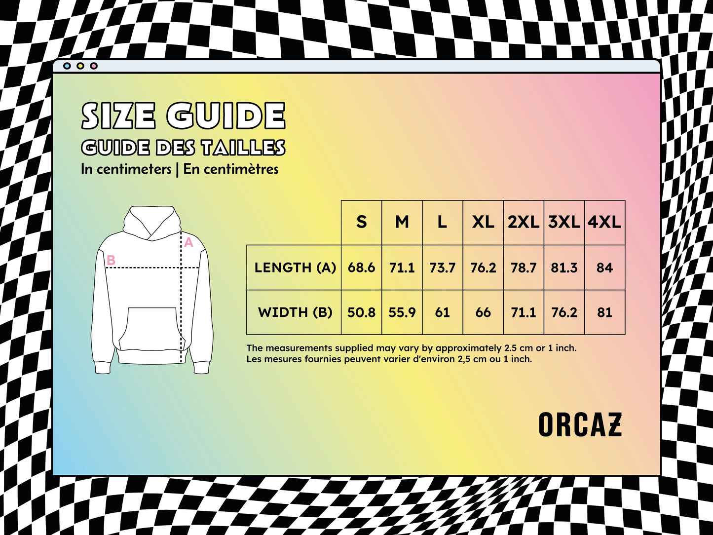 Guide des tailles de nos pulls à capuche en pouces