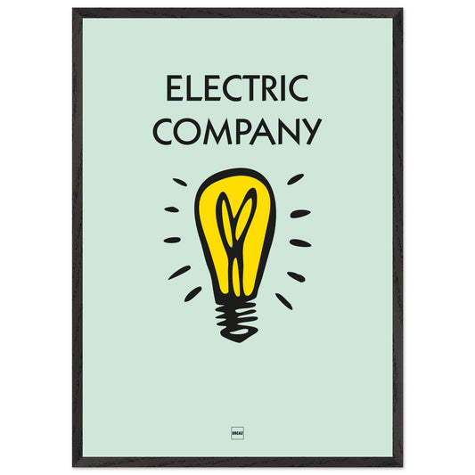 Affiche décorative avec encadrement inspirée de l'illustration compagnie de distribution d'électricité du jeu Monopoly.