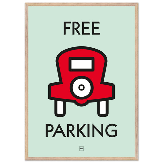 Affiche décorative avec encadrement inspirée de l'illustration parc gratuit du jeu Monopoly.