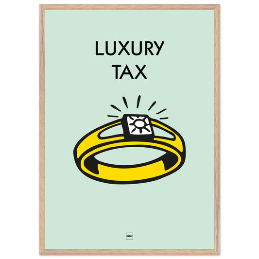 Affiche décorative avec encadrement inspirée de l'illustration taxe de luxe du jeu Monopoly.