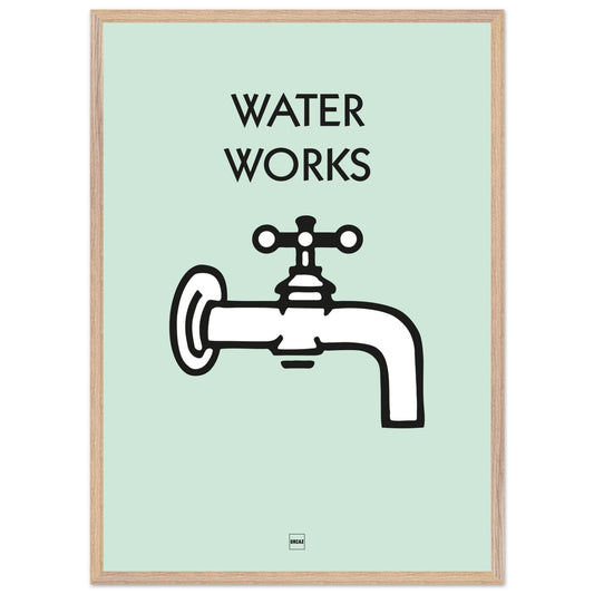 Affiche décorative avec encadrement inspirée de l'illustration compagnie de distribution des eaux du jeu Monopoly.