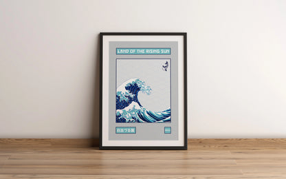 Affiche japonaise inspirée de la grande vague de kanagawa par Orcaz Designs.