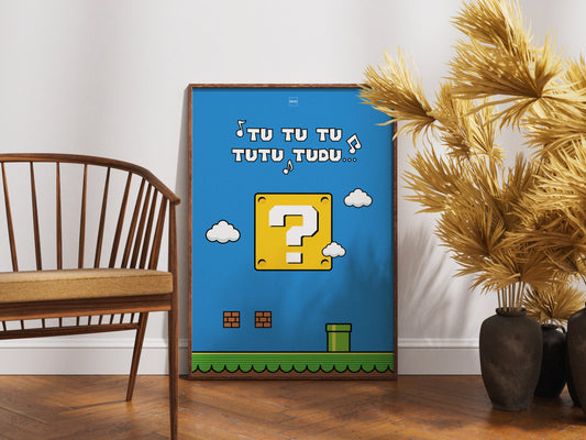 Affiche encadrée minimaliste en couleurs inspirée de l'univers de Mario.