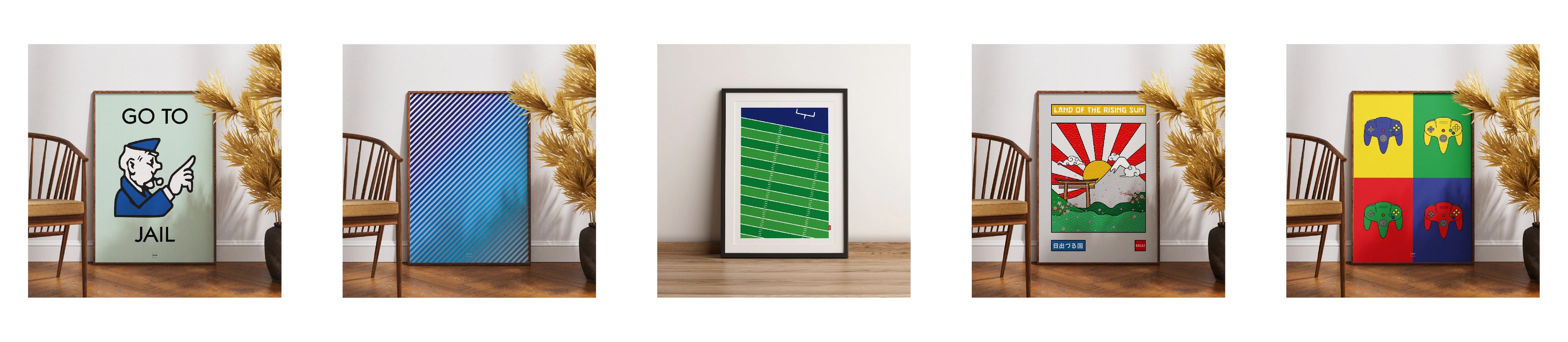 Présentation de 5 affiches encadrées