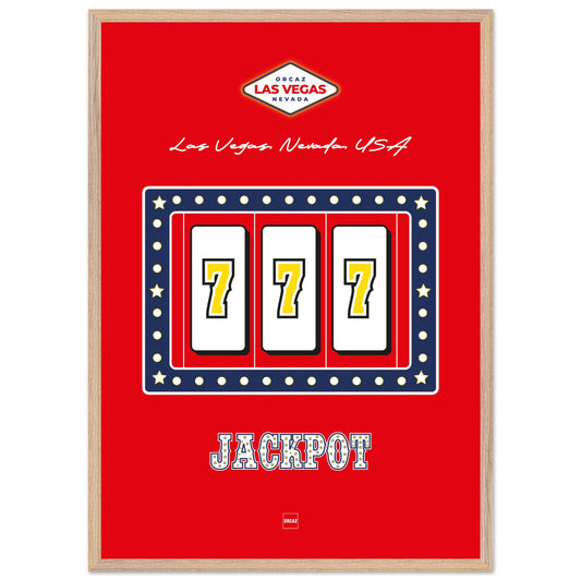 Poster encadrée en bois avec illustration de machine à sous aux couleurs des USA