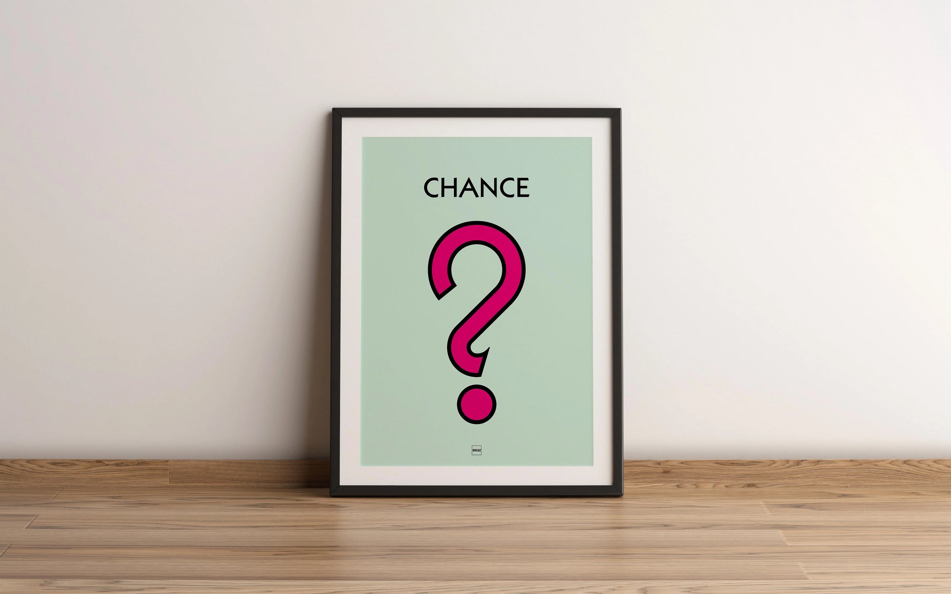 Affiche encadrée de l'icône du monopoly Chance en rose