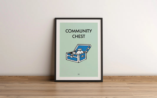 Affiche encadrée de l'icône du monopoly Community Chest