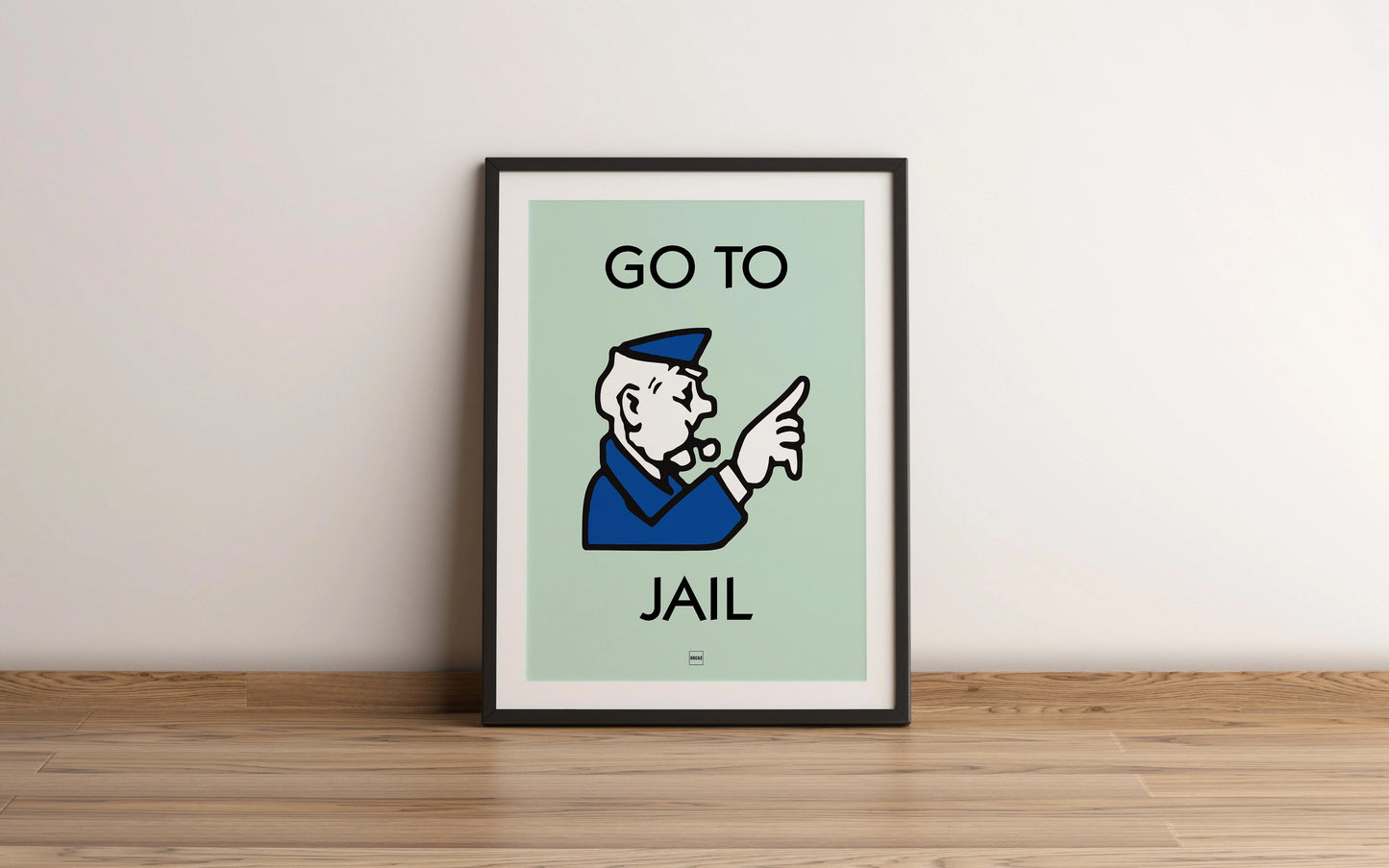 Affiche encadrée de l'icône du monopoly Go To Jail