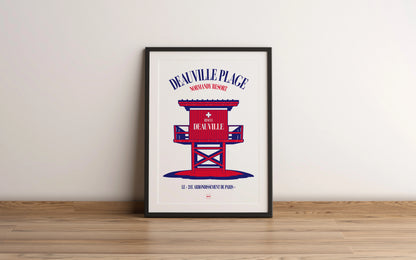 Affiche en couleurs du poste de secours de la ville de Deauville par Orcaz Designs.